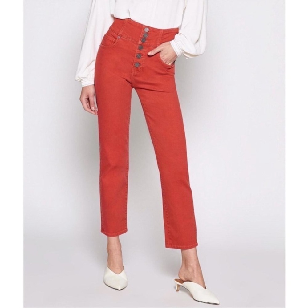 JOIE Laurelle High Rise Crop Straight Leg Desert Spice Jeans Coral Button Fly 26